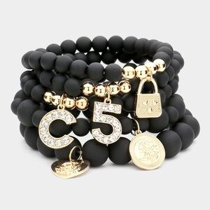 5 piece stretch beaded lock and key charm bracelet